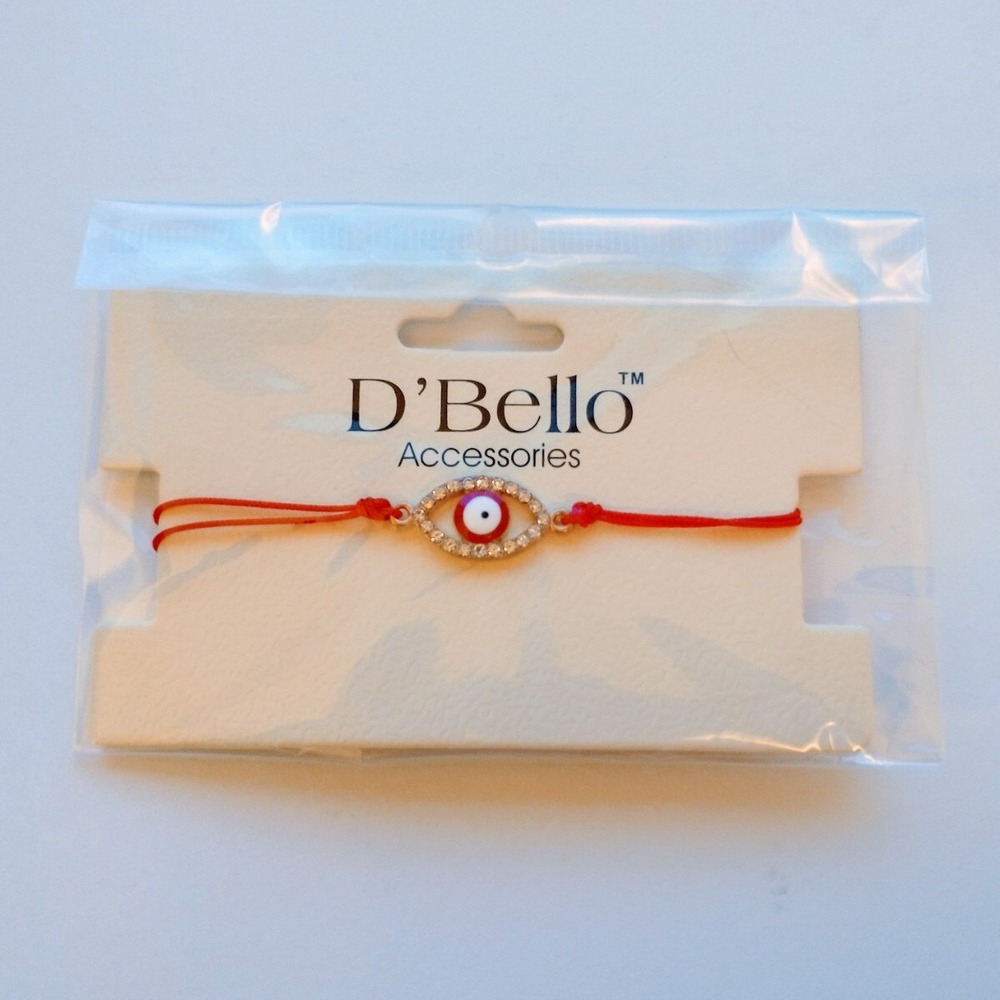 D'Bello Accessories Red String Evil Eye Bracelet Rhinestone Charm Adjustable NWT